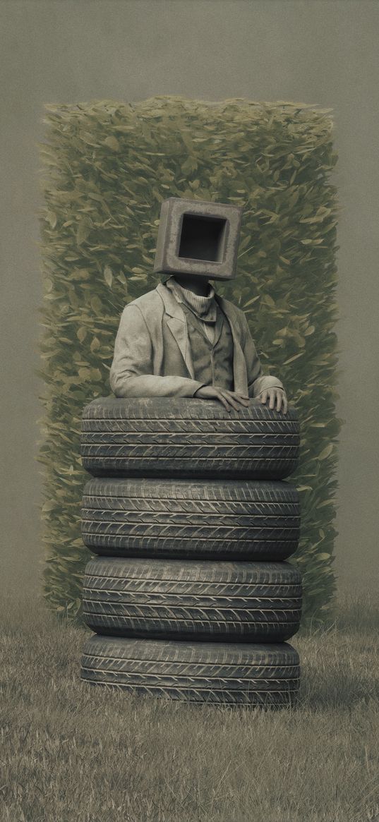 man, cube, tires, fantasy, art