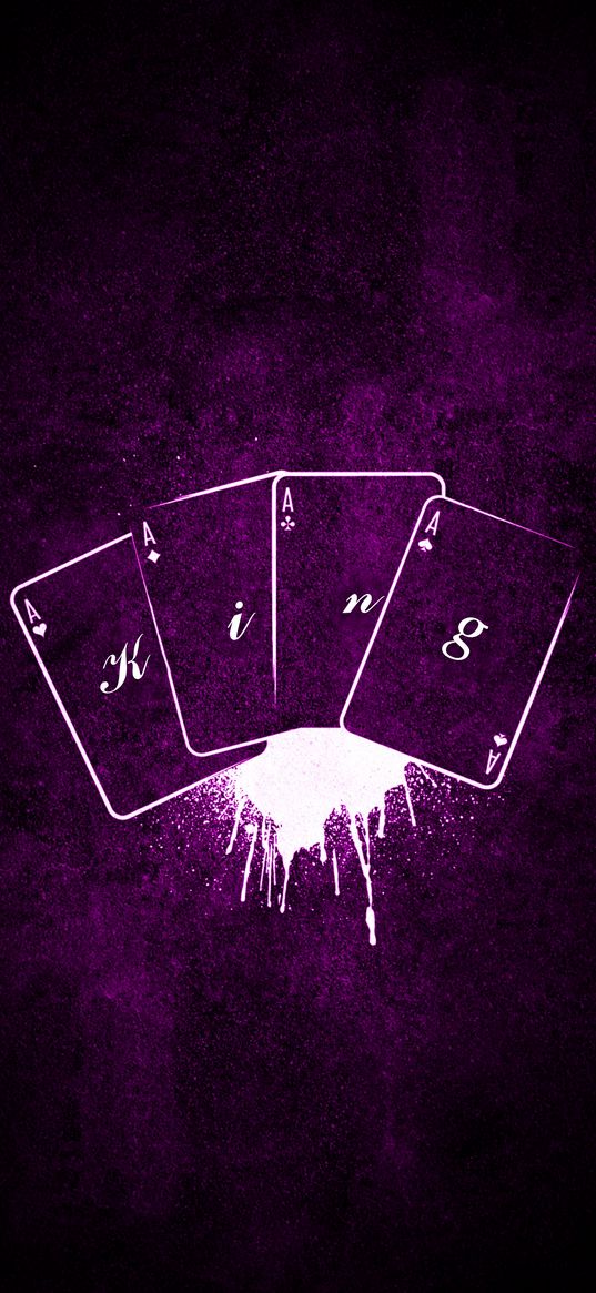 cards, inscription, king, purple background, art