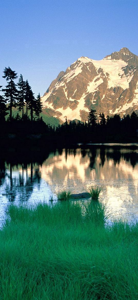 mountains, washington, lake, shadows, morning