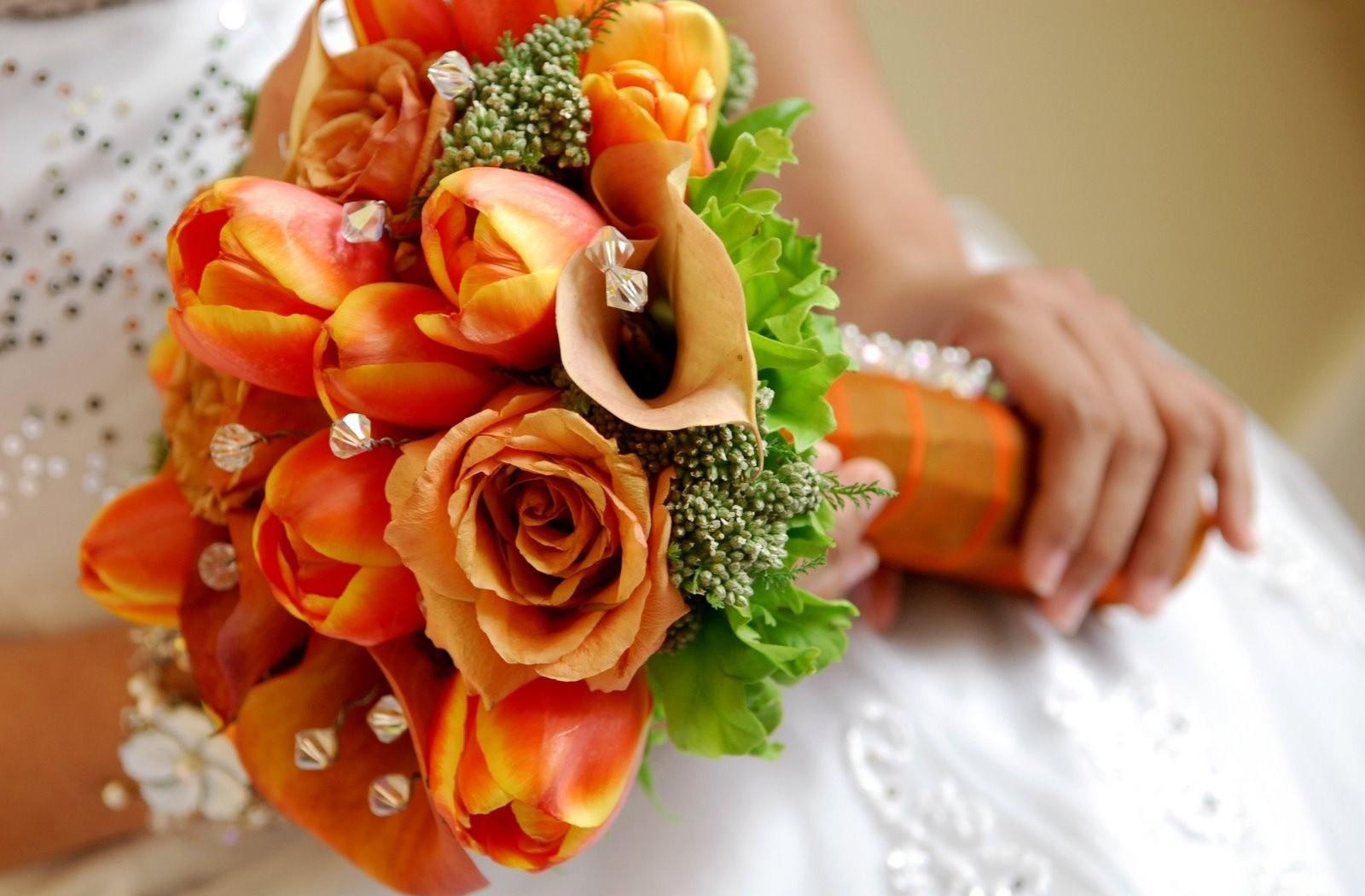 roses, tulips, flowers, stones, bridal bouquet