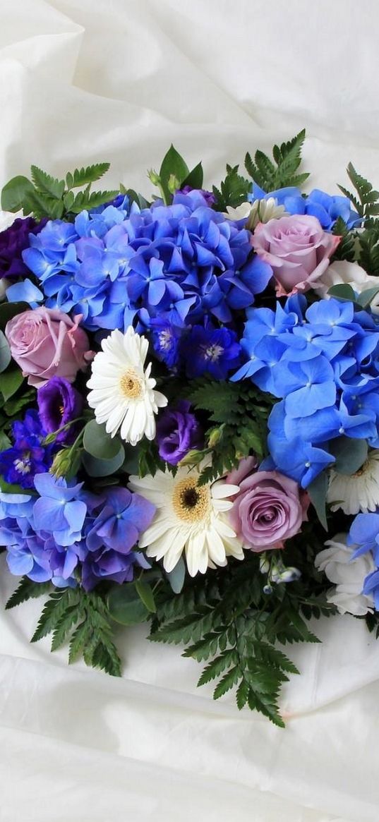 lisianthus russell, hydrangea, gerbera, flower, song, green