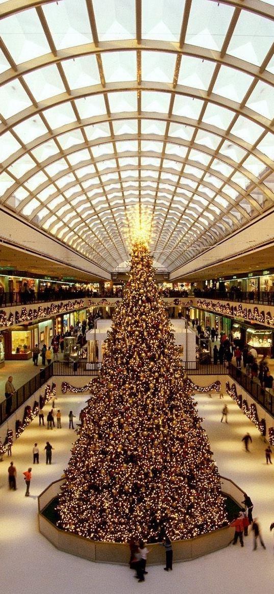 tree, shopping center, hall, holiday, bustle