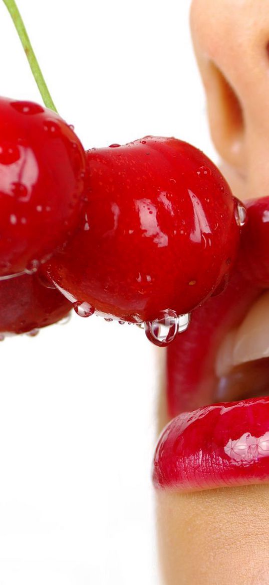 cherry, close up, lips, girl, red