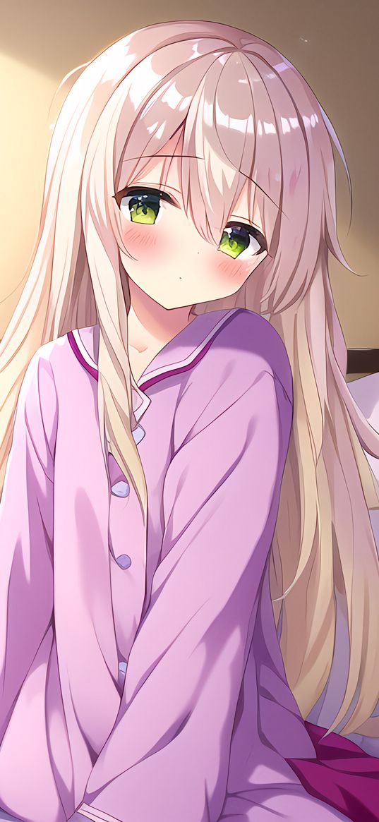 girl, blush, anime, pajamas