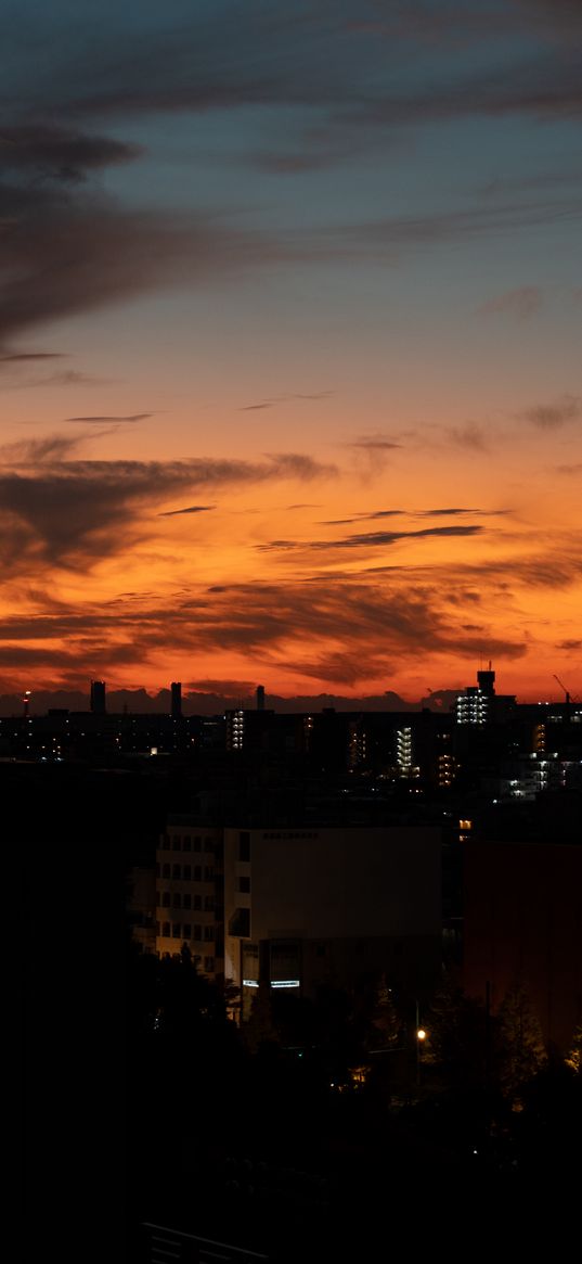 buildings, silhouettes, city, sunrise, dark