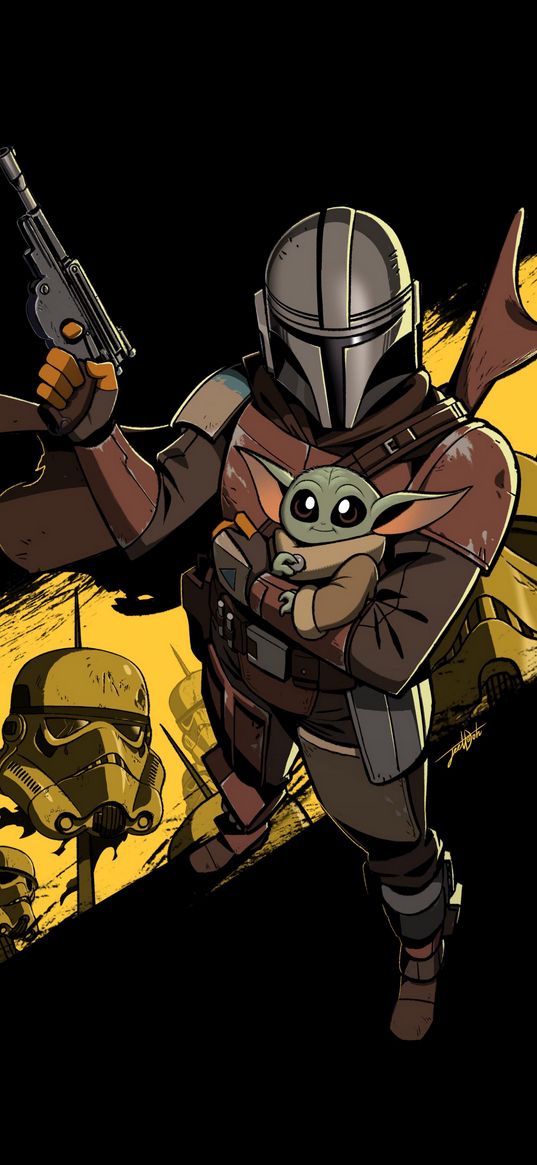 mandalorian, baby yoda, stripe, stormtroopers, art