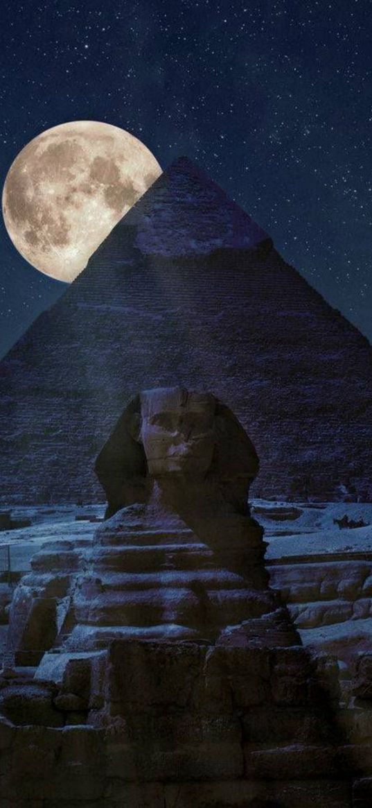 sphinx, pyramid, egypt, moon, night, stars