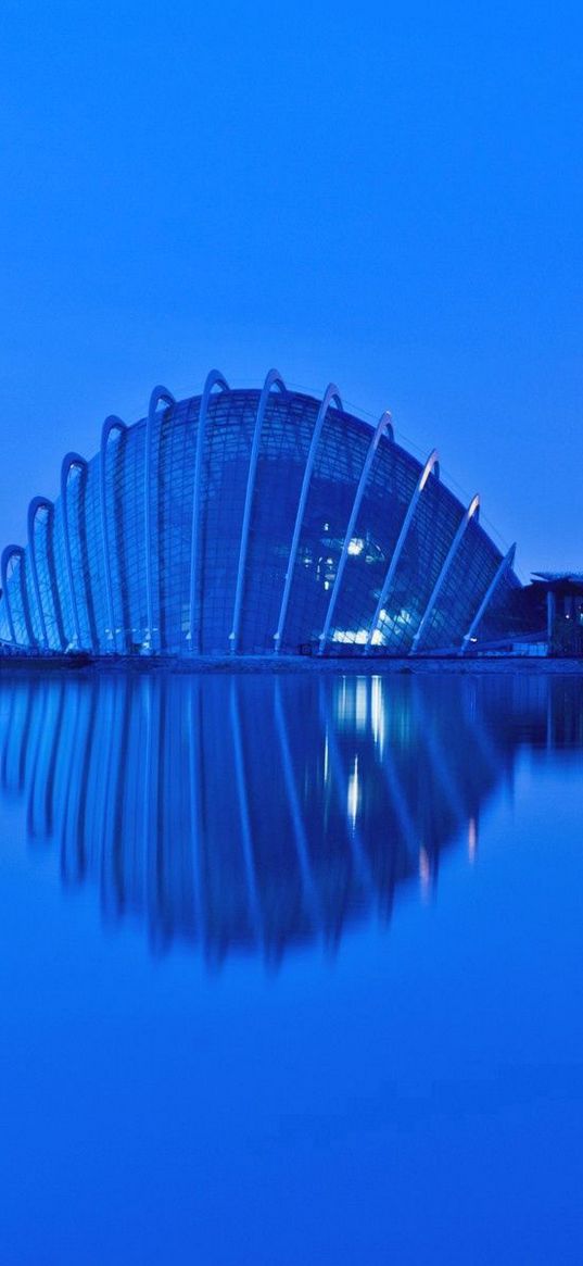 evening, gardens by the bay, malaysia, singapore, gulf, metropolis, lights, reflection, lighting