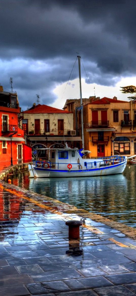 rethymno, greece, night, beach, cafes, street, hdr