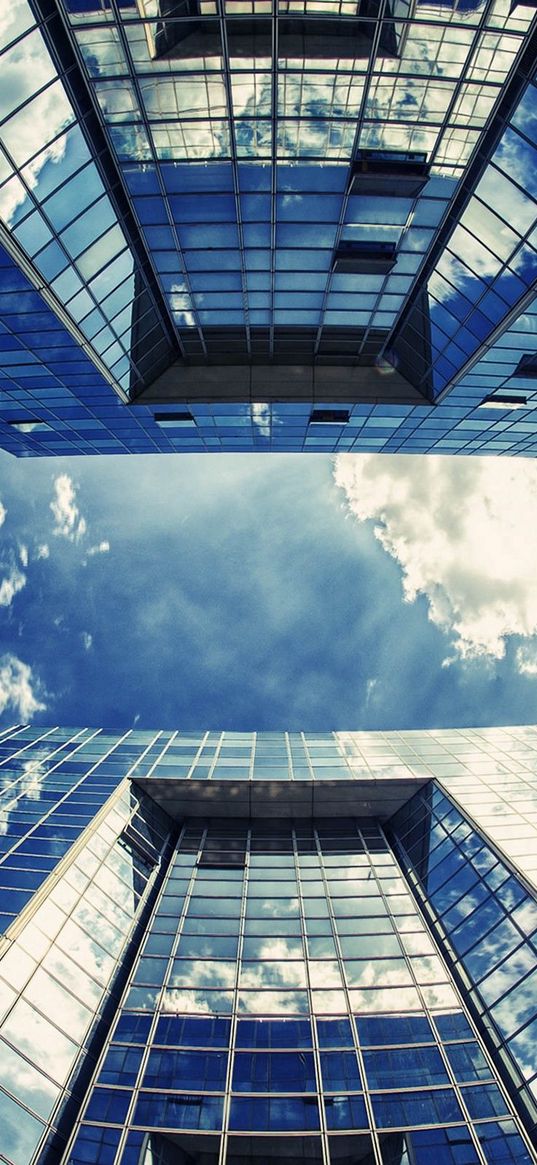 buildings, skyscrapers, sky, clouds, light