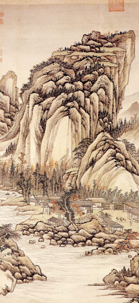 china, landscape, hieroglyphs, drawing, antiquity