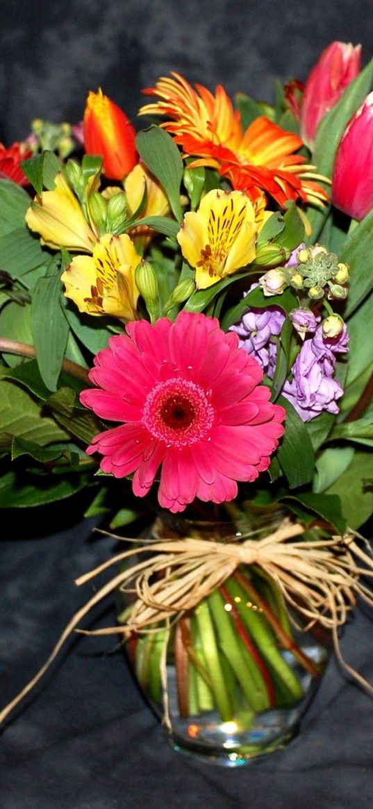 alstroemeria, gerberas, tulips, flowers, bouquets, composition