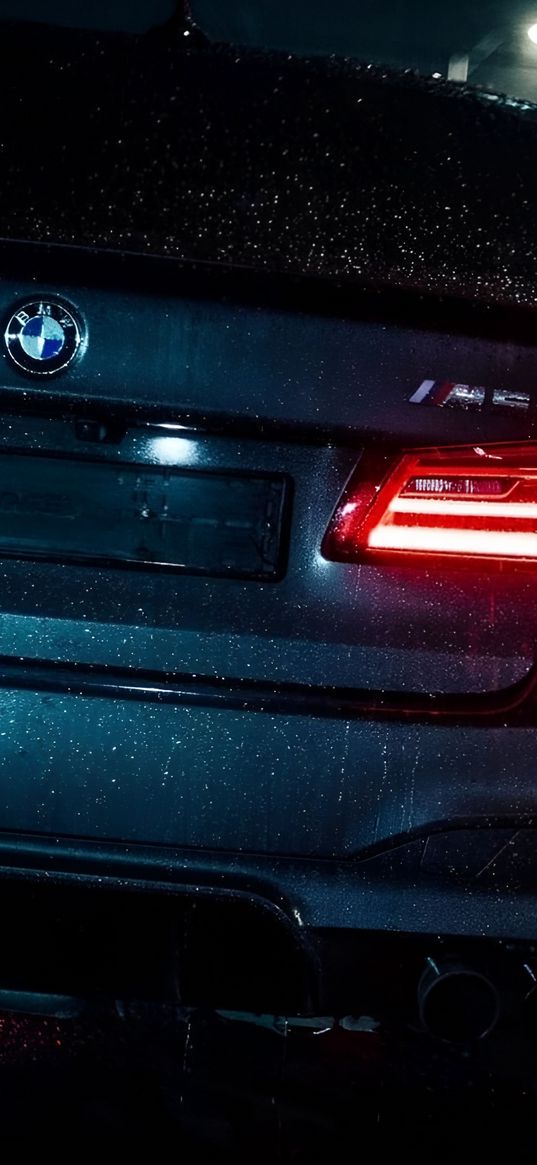 bmw m5, bmw, car, lights, night, rain, dark