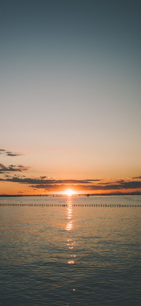 sea, clouds, horizon, sunrise