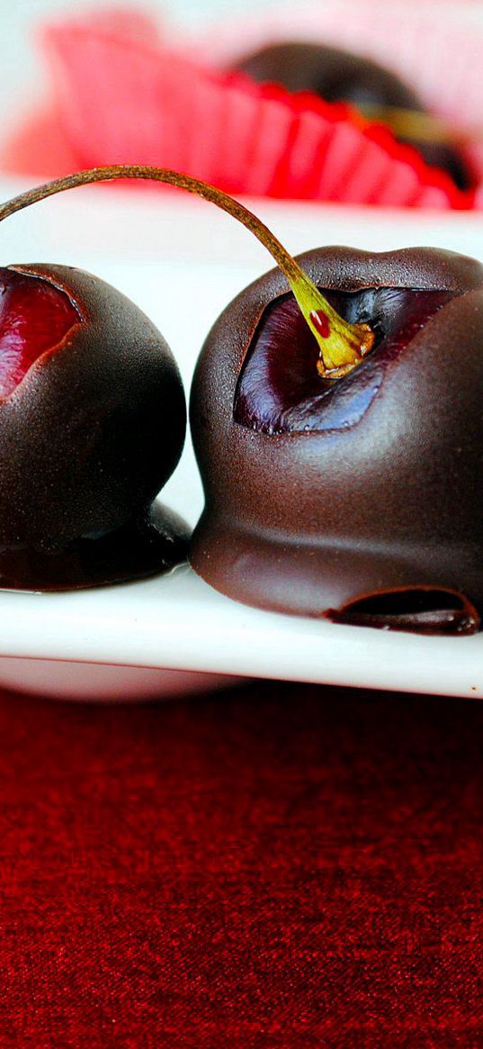 cherry, chocolate, glaze, candies, row