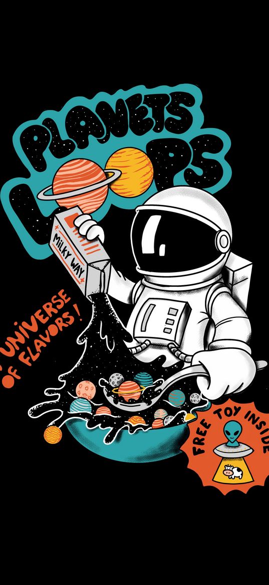 cosmonaut, cereal, food, bowl, milky way, planets, art