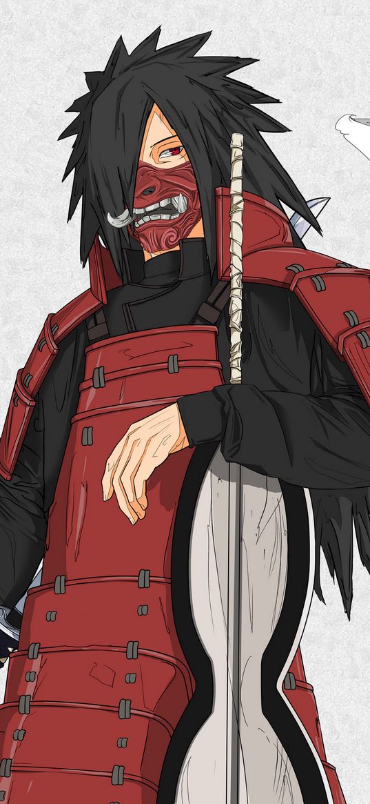 madara uchiha, naruto, anime, mask, weapons, art