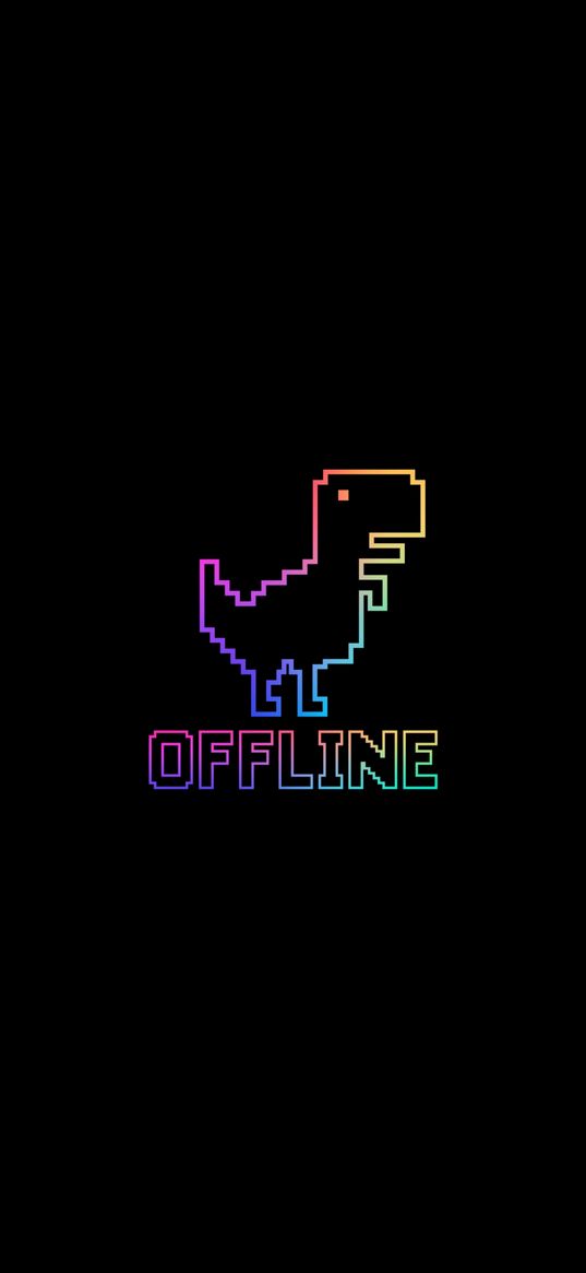 dinosaur, game, offline, pixels, multicolored, black background, art