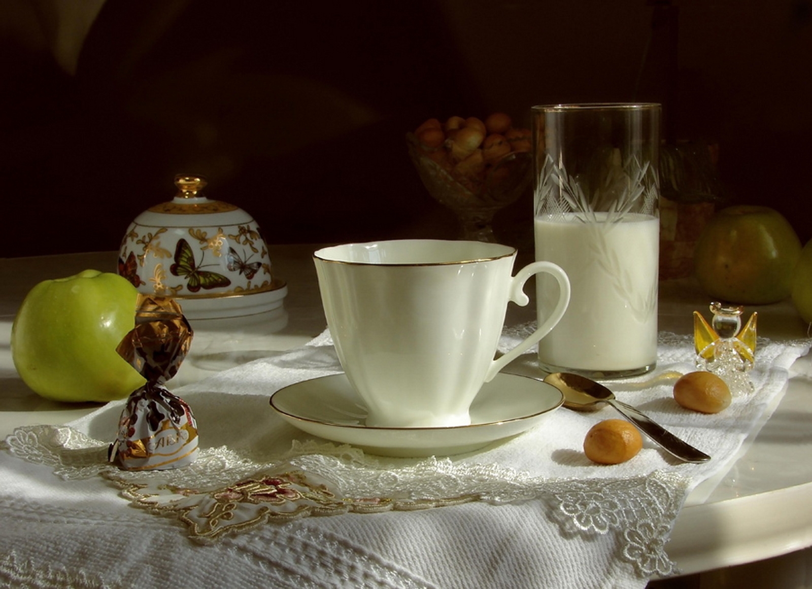 cup, teapot, candy, tea drinking