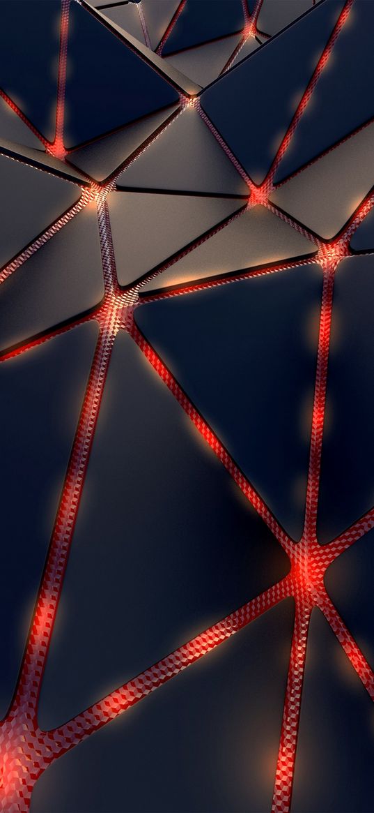 abstraction, black, red, light, triangles