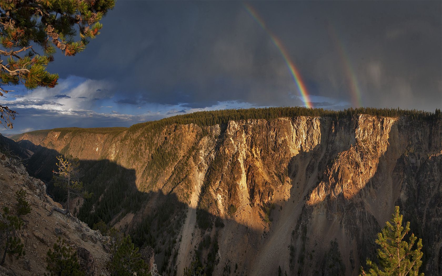 rainbow, height, rock, mountains