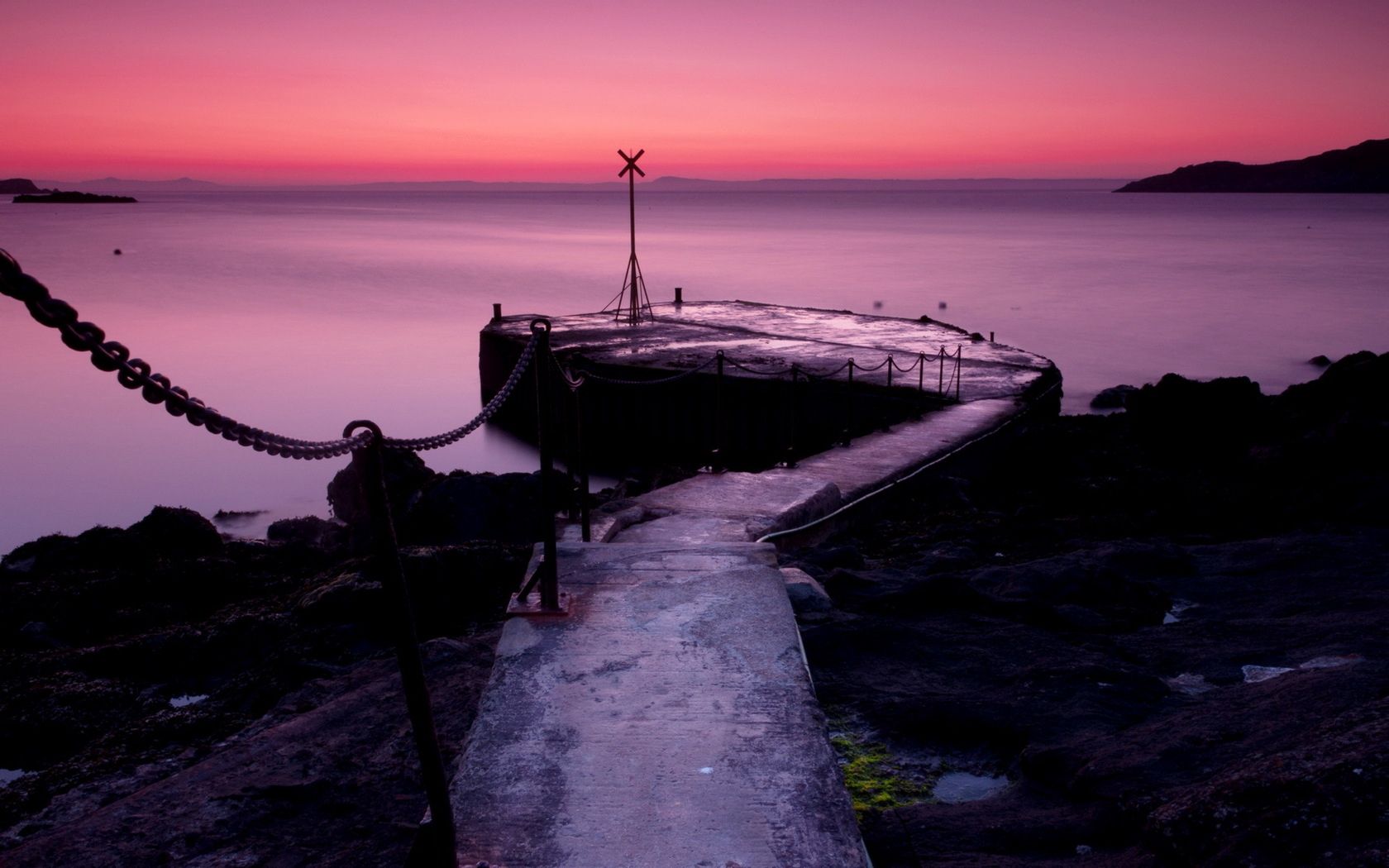 pier, chain, sea, evening, sign