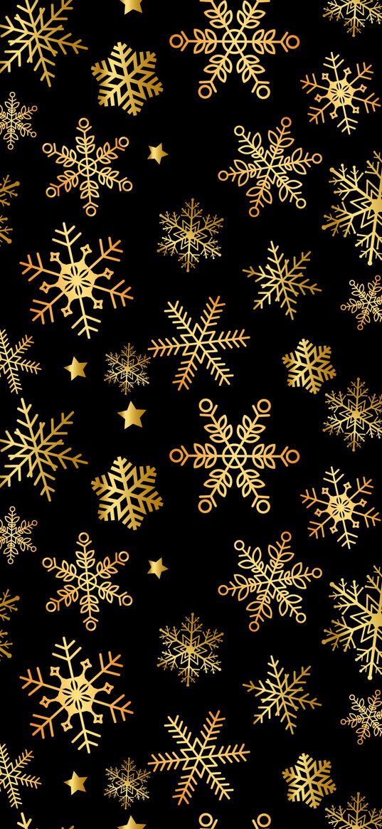 snowflakes, golden, black background, christmas, new year, holiday