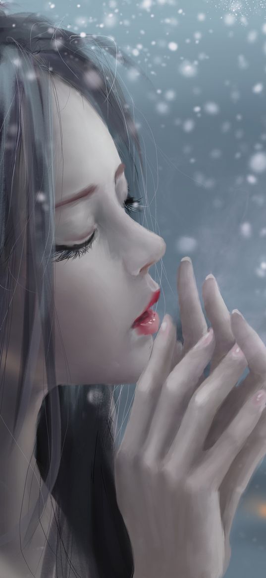 elf, girl, snow, hands, art