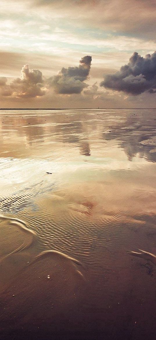 sea, coast, sand, evening, surface, outflow