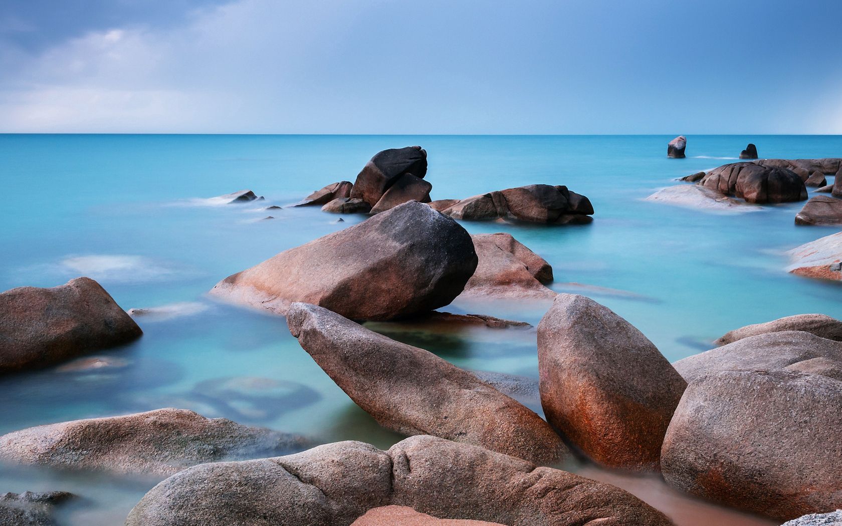 sea, stones, water, smooth surface