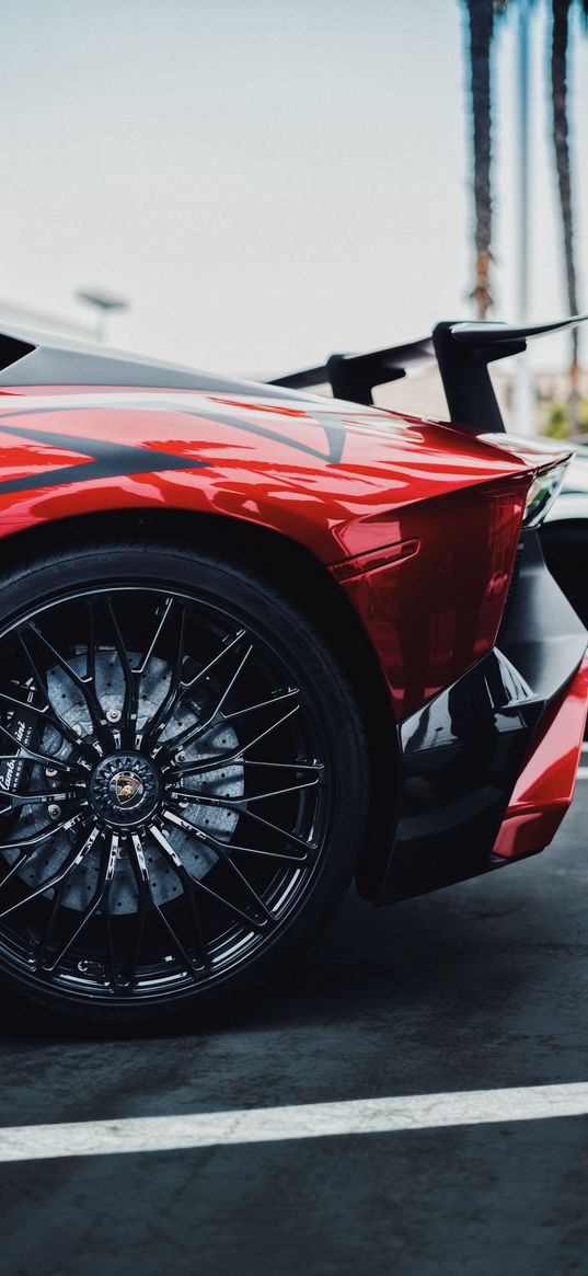 lamborghini aventador, lamborghini, car, red, wheel