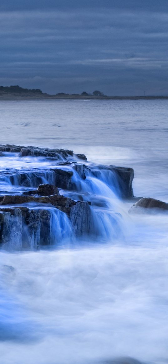 coast, stones, beacon, distance, scotland, sea, waves