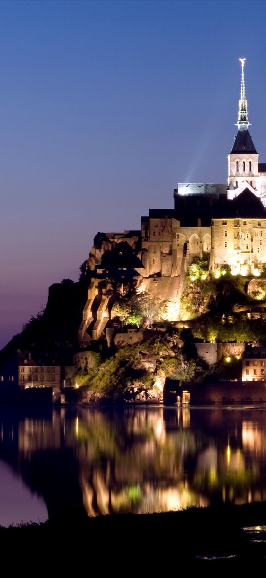 france, night, fires, light, mountain, sea