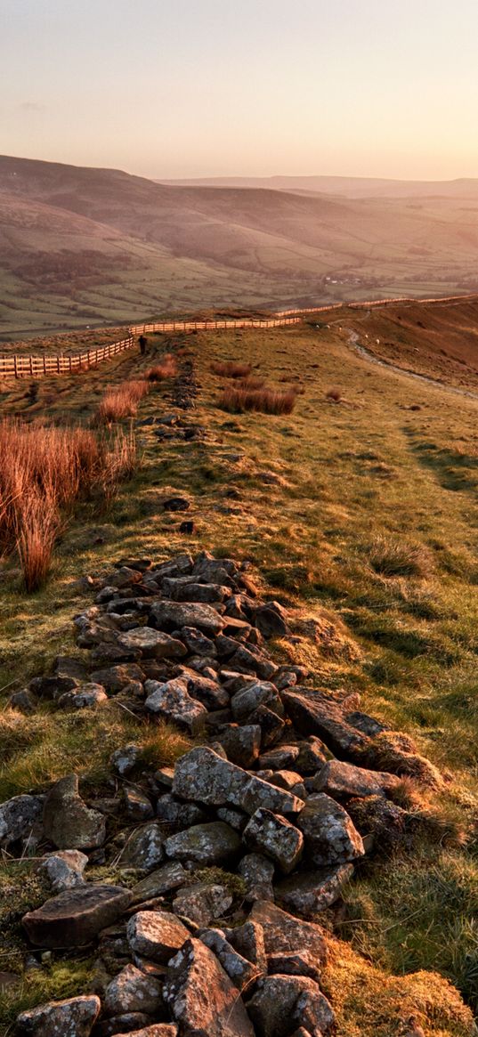 stones, hills, valley, pastures, fields, protection, evening