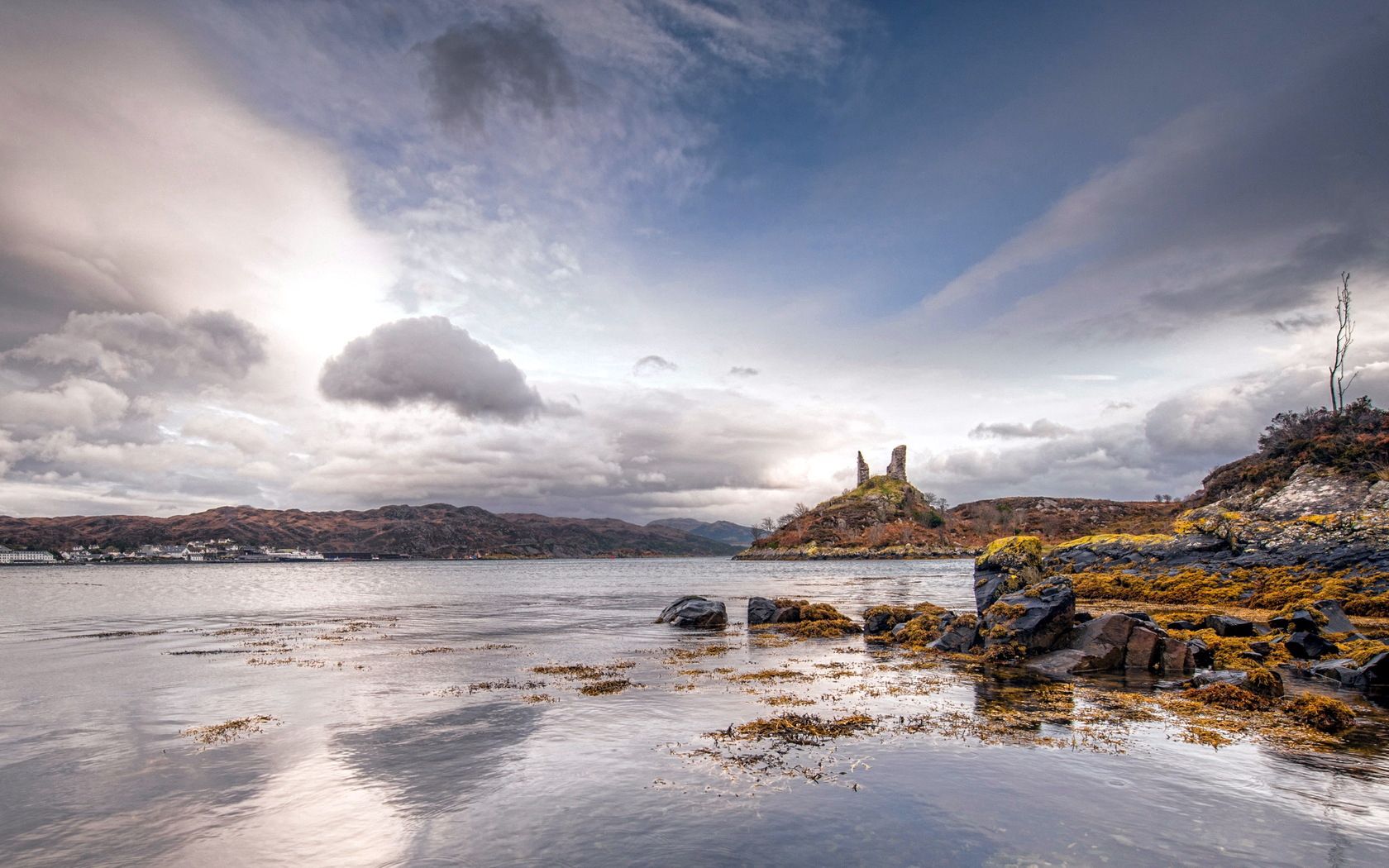 lake, coast, stones, sharp, cloudy