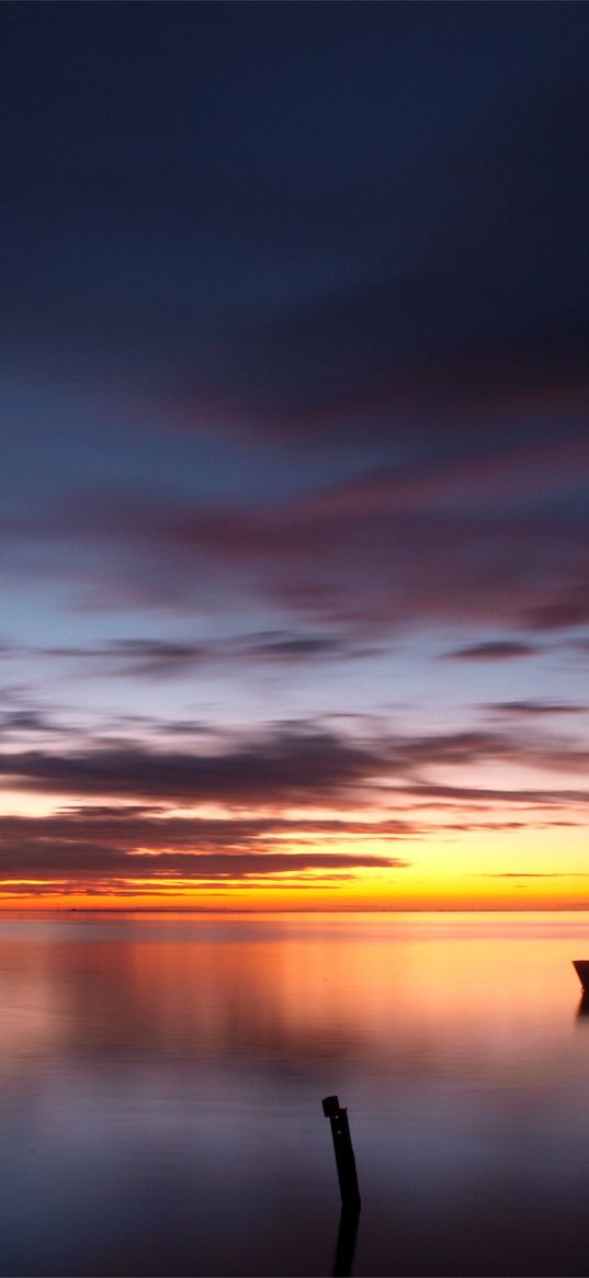 boat, sky, sea, decline, calm, evening