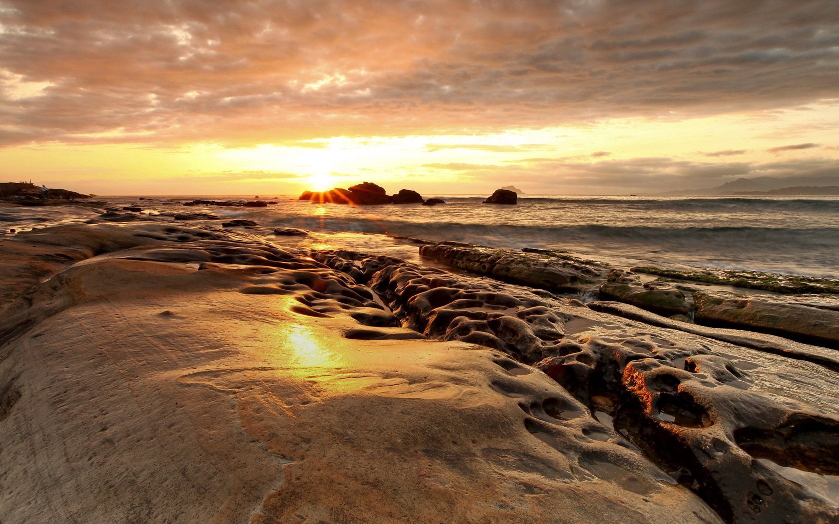 coast, stony, decline, sea, sun