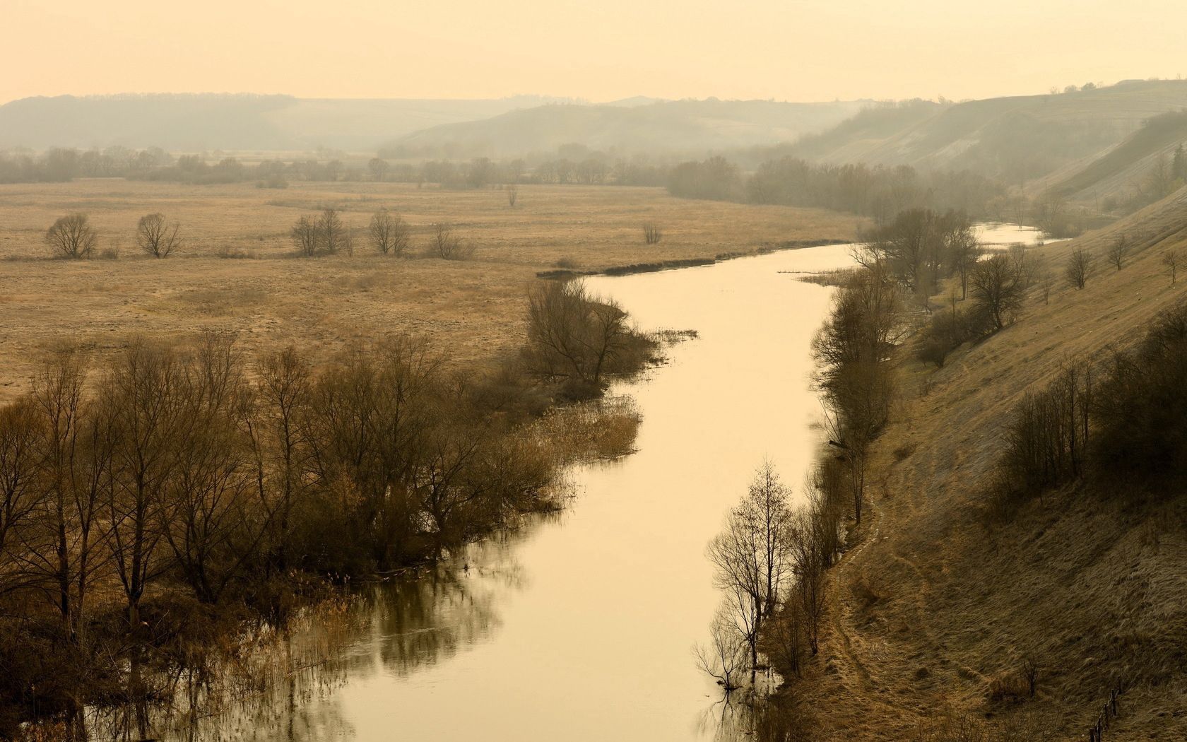 river, fields, autumn, russia