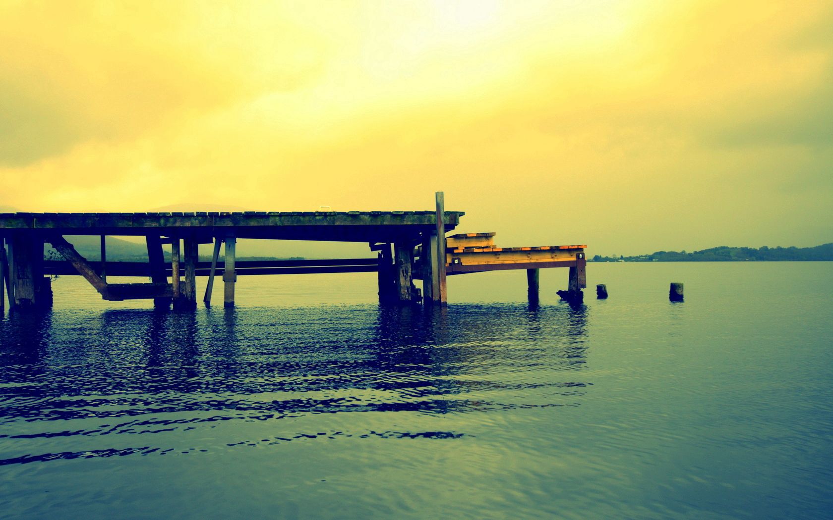 pier, wooden, lake, boards, colors, paints, ripples, water