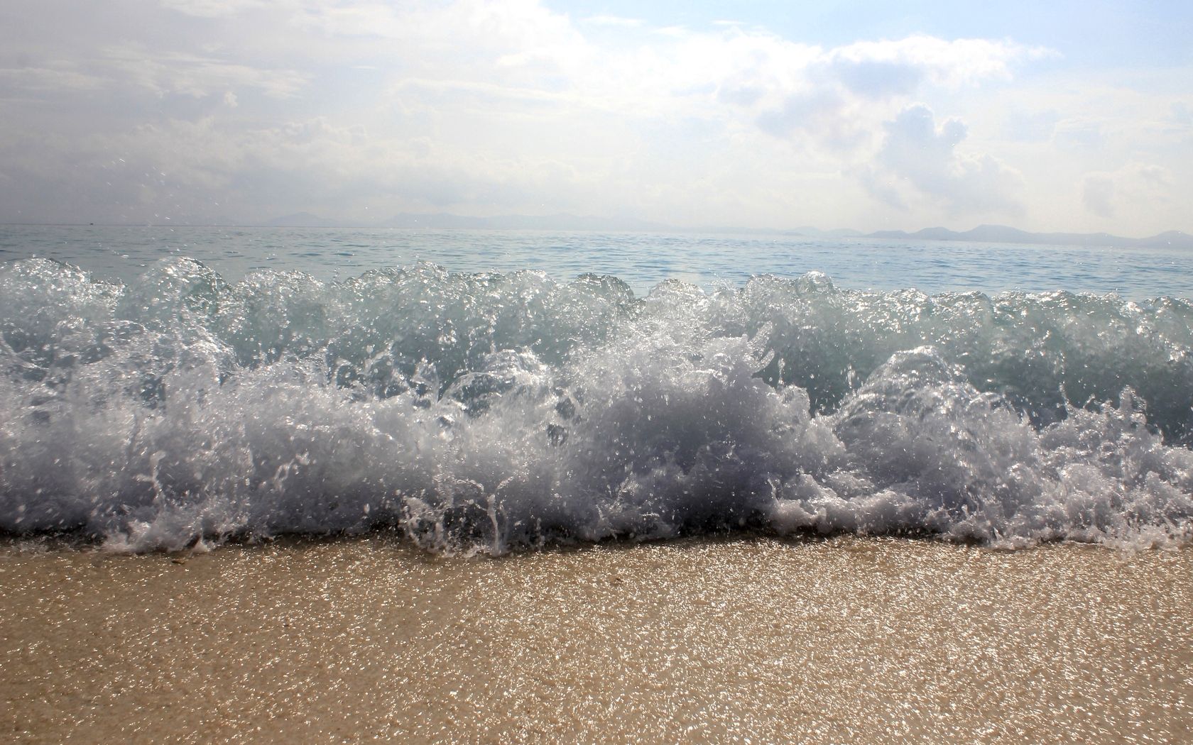 wave, macro, drops, splashes, sand