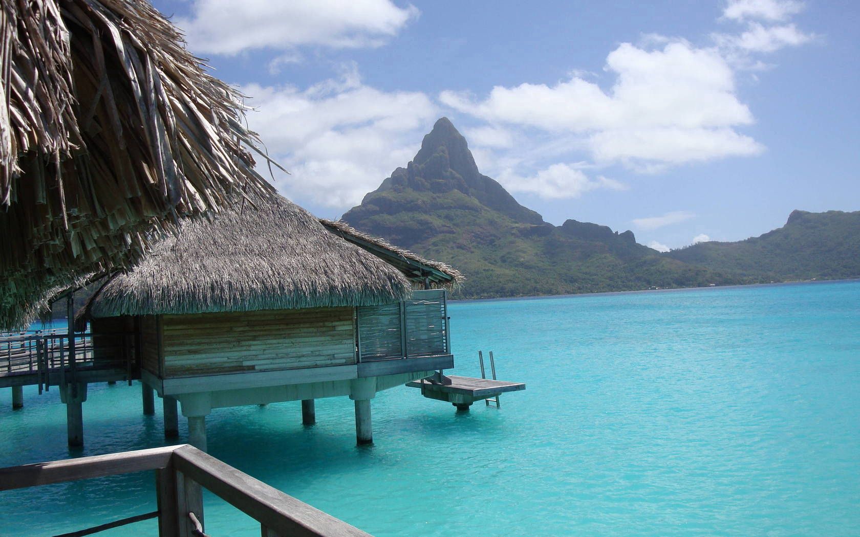 bora-bora, gulf, hut, bungalow, mountains, blue water