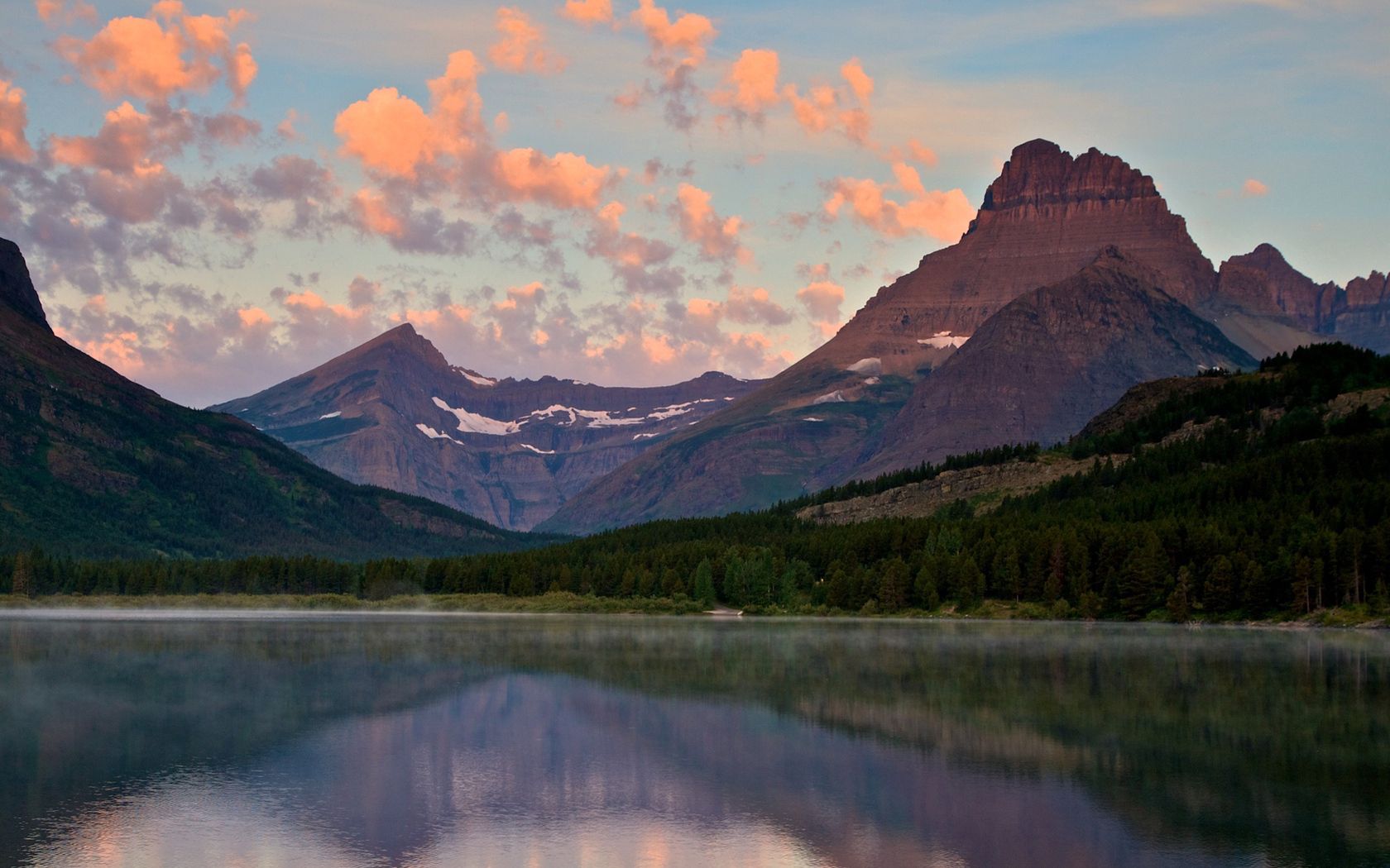 mountains, lake, sky, clouds, air, evening