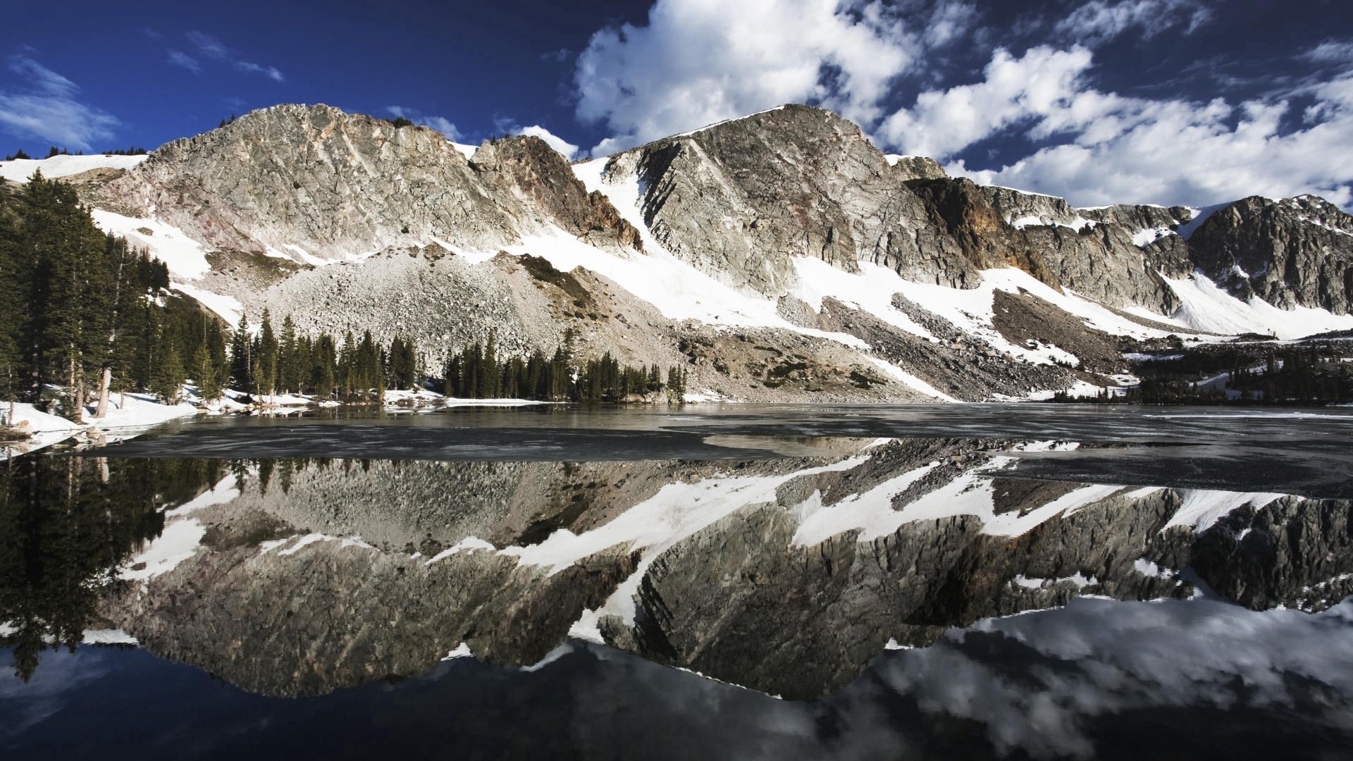 mountains, reflection, snow, lake, surface