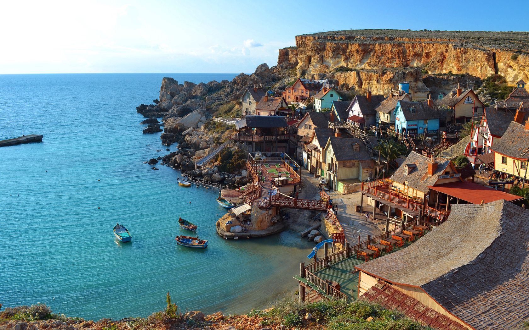 port, mooring, sea, coast, boats, houses