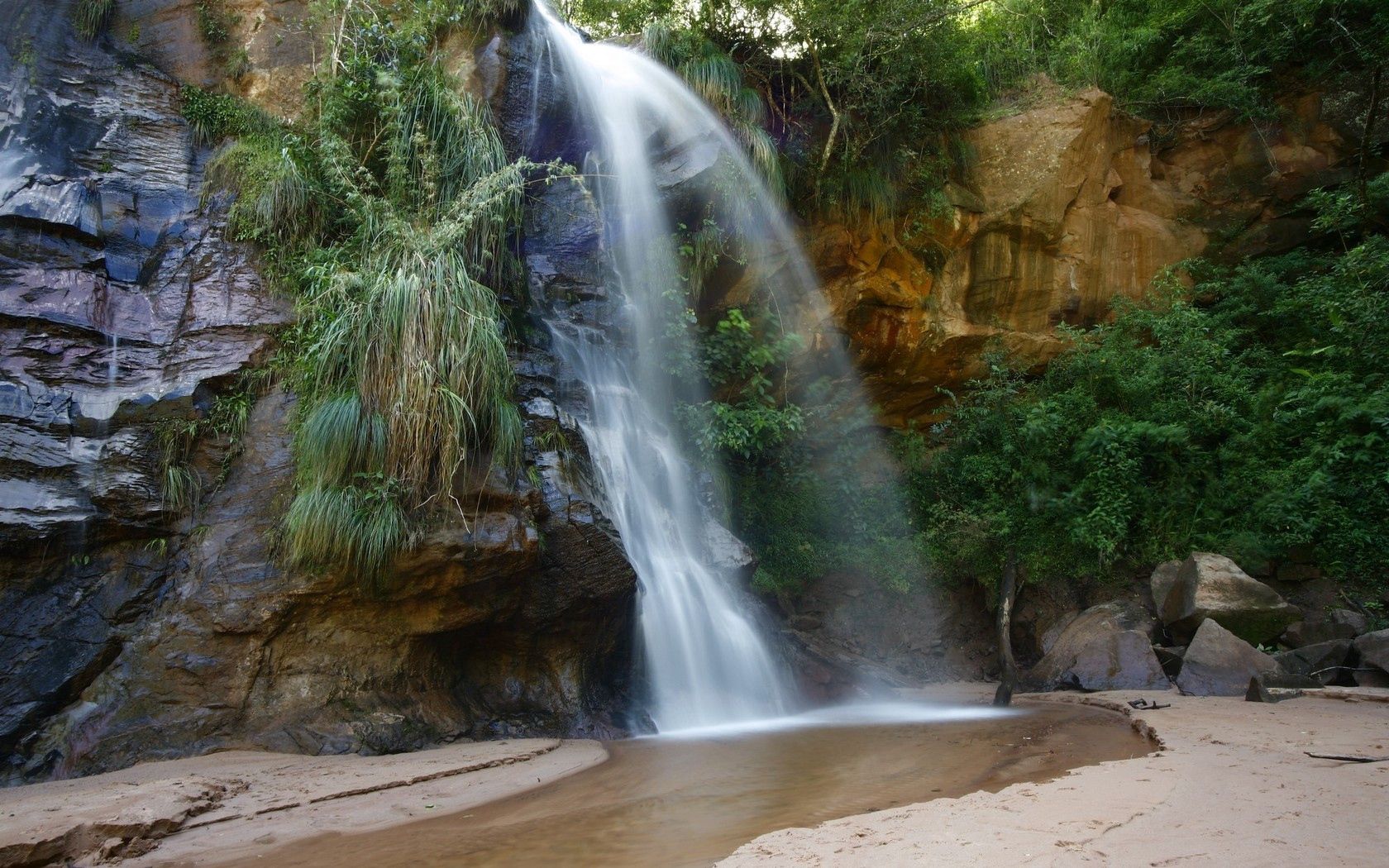 falls, rocks, sand, cascades