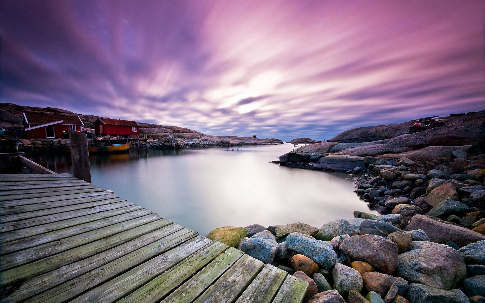 evening, bridge, boards, sky, decline, lilac, lodges