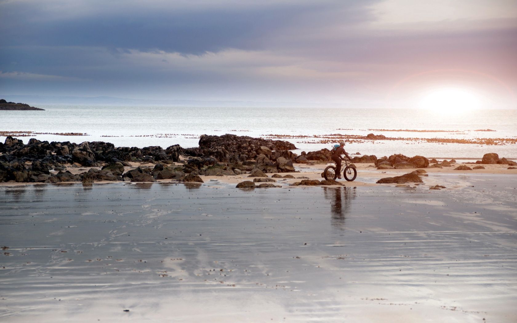 beach, sand, stones, cyclist, walk