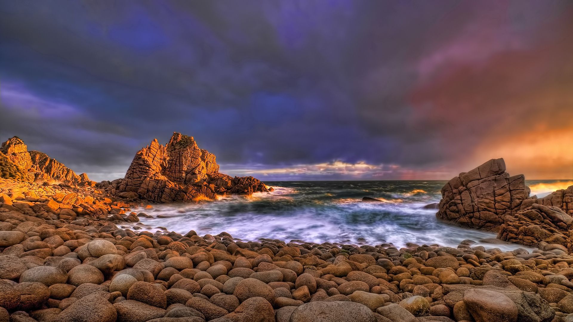 coast, stones, wave, cuts, decline, evening