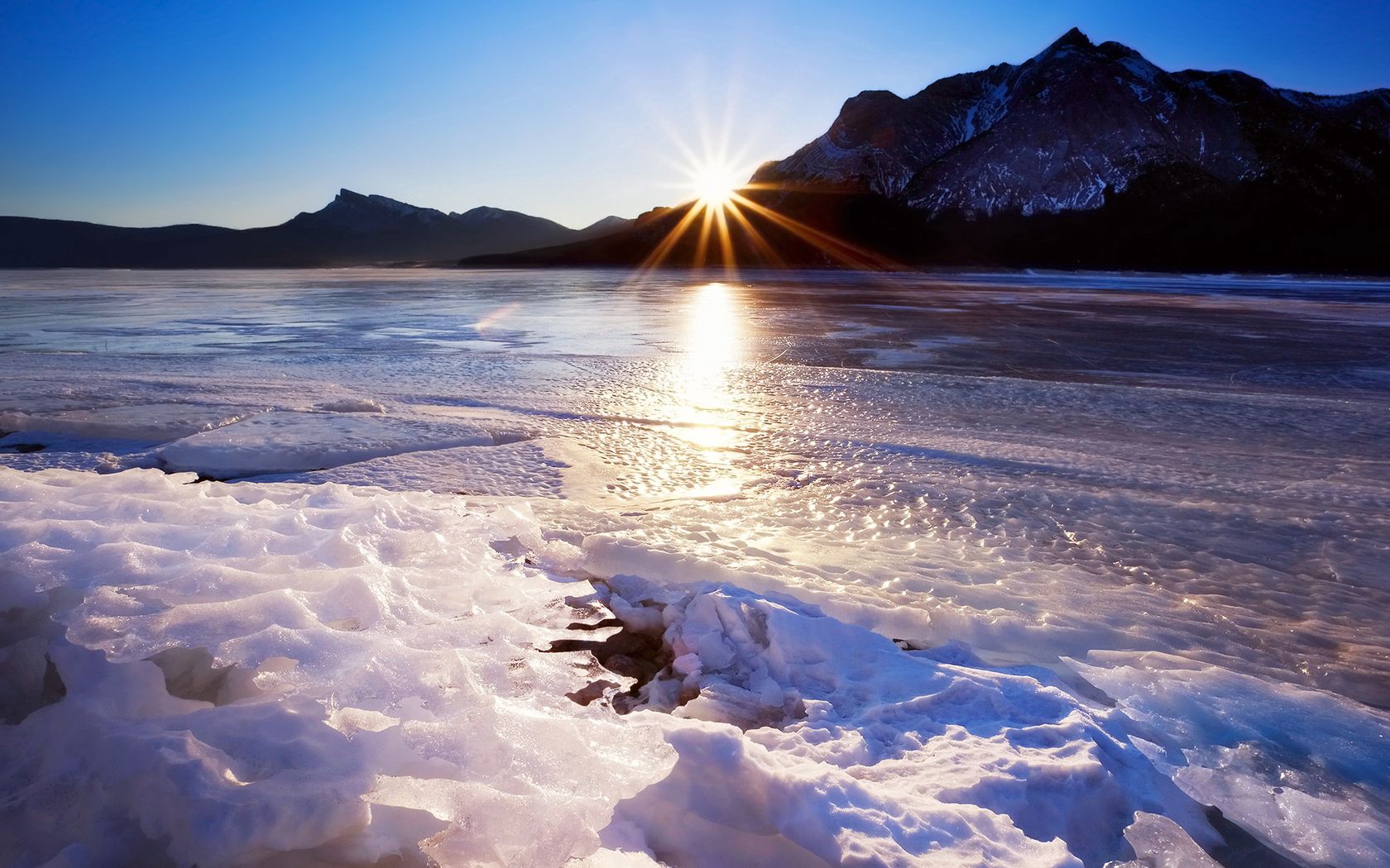 spring, thawing, snow, ice, water, lake, mountains, beams, heat