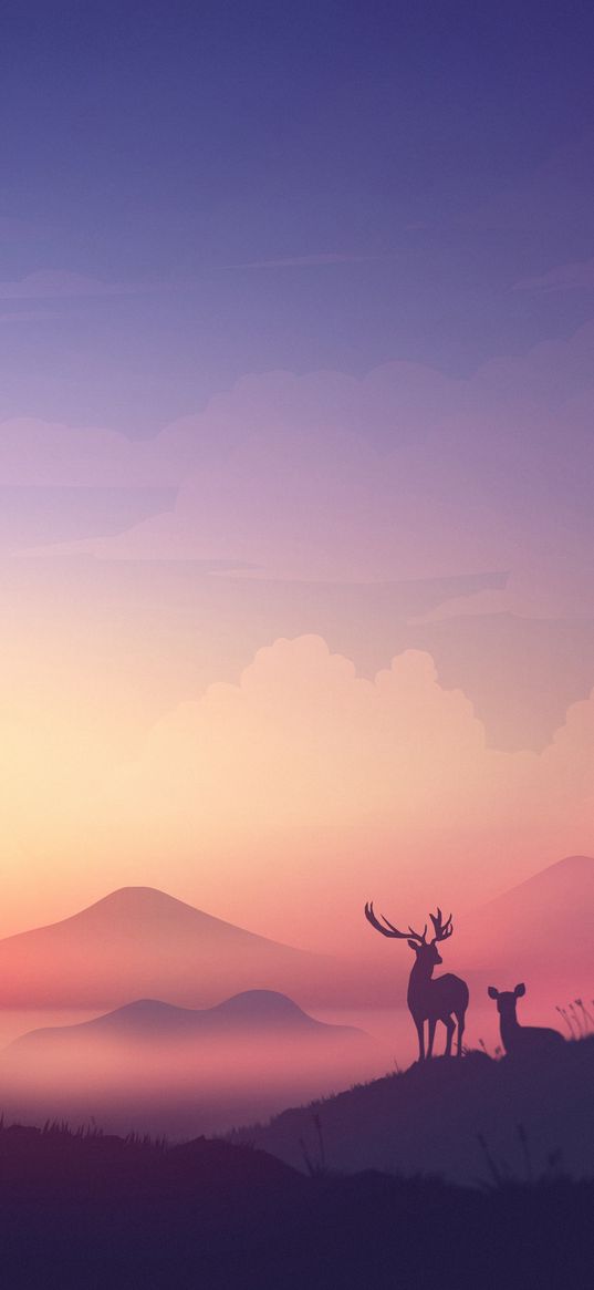 mountains, deer, bear, minimalism, art